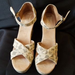 Toms Leopard Print Burlap Strappy Wedges